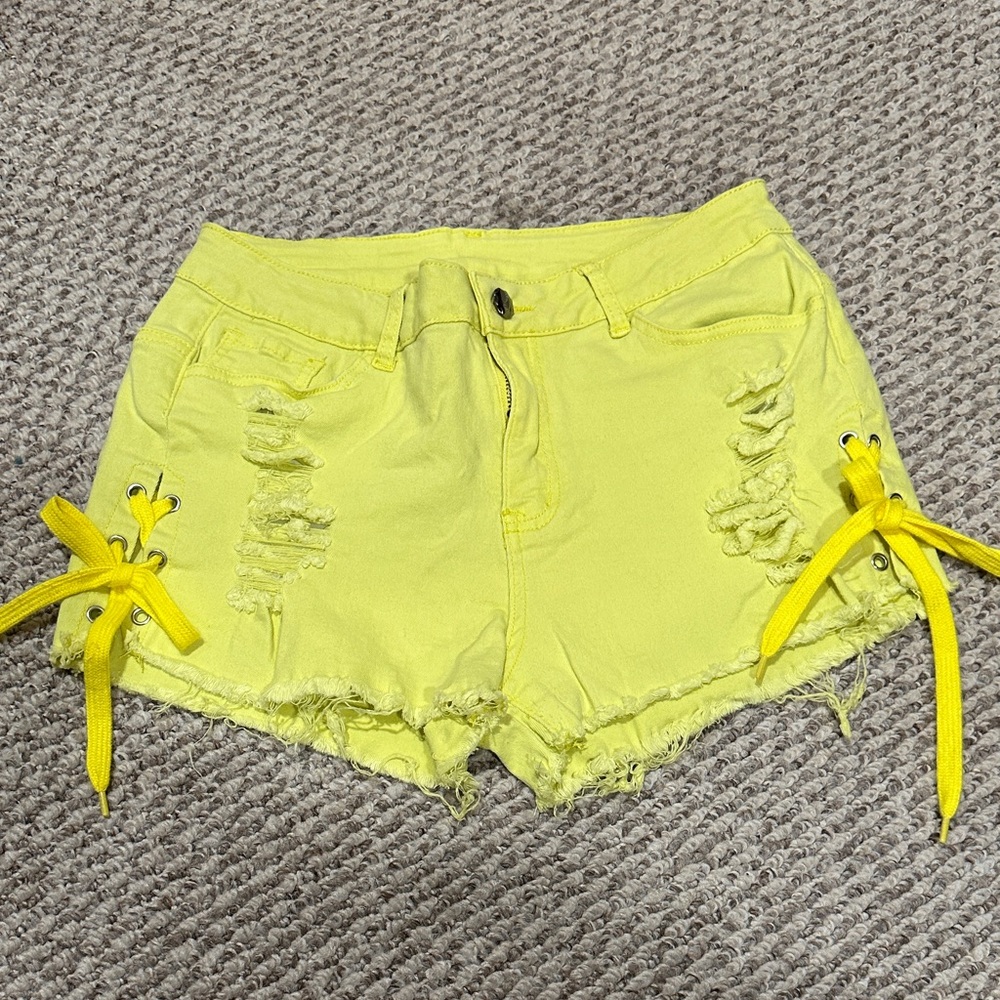 Bright Yellow Distressed Jean Shorts